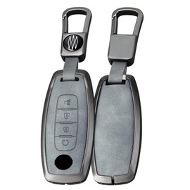 TECART Zinc Alloy Key Fob Cover Fit for Nissan Pathfinder Rouge 4Runner Key Fob Case Cover Holder 4 Button Smart Key Cover, Square Buckle-grey