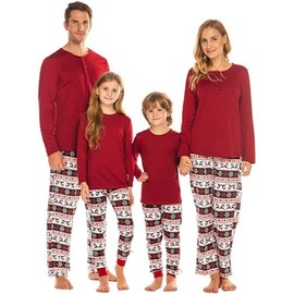 Ekouaer Matching Family Christmas Pajamas Sets Holiday PJs Set Casual 2 Piece Loungewear Sleepwear Red Deer, M