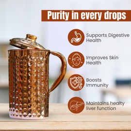 Copper Pitcher With Lid - 1500ml/50 Oz Pure Copper Handmade Hammered Jug, Drink More Water, Lower Your Sugar Intake And Enjoy The Health Benefits