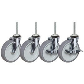 5" Caster Set of Four | 1/2-13x2-3/4 Threaded Stem Mount with Brakes