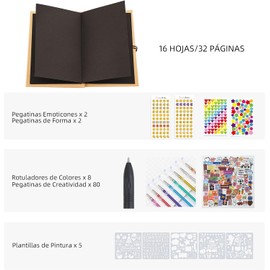 Álbum de Fotos,Scrapbook,con 84 Pegatinas,8 Bolígrafos de Colores,5 Plantillas,1 Fijo,Álbumes de Recortes de Bricolaje,para Regalos de Cumpleaños,Navidad,Parejas,Aniversarios de Boda