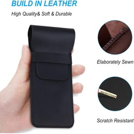 Zhenp Retro Leather Pen Case, 16 x 7 cm/6.3 x 2.8 inches, Handmade Pen Holder, Leather Fountain Pen Case, for 1-5 Pens, Soft Cover for Pens, Pens, Pencils, Black, Black