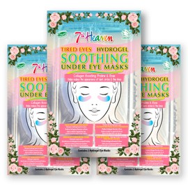 7th Heaven Soothing Under Eye Hydrogel Patches Multipack - 3 Pairs - Rose and Collagen Boosting Proline to Reduce the Appearance of Dark Circles and Fine Lines