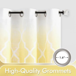 Metro Parlor Yellow Ombre Semi Sheer Curtains 96 Inches Long for Bedroom Living Room, Gradient Moroccan Printed Linen Window Treatments, Grommet Top Light Filtering Drapes 42" W 2 Panel Sets