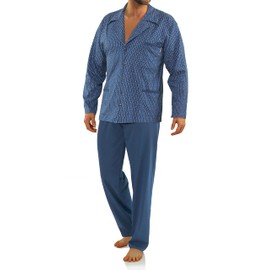 sesto senso Elegant Men's Long Button Down Pyjamas 100% Cotton Pyjamas with Button Placket, Pattern 2636/01 - Blue