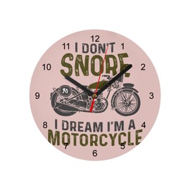 Fabulous Wanduhr aus Glas – I Don't Snore I Dream of Motorcycle Big Bike Cafe Racer – Durchmesser 20 cm – Rosa