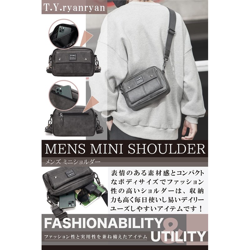T.Y.ryanryan Men's Shoulder Bag, Cross-Body, Shoulder Strap, Ultra Compact Size,