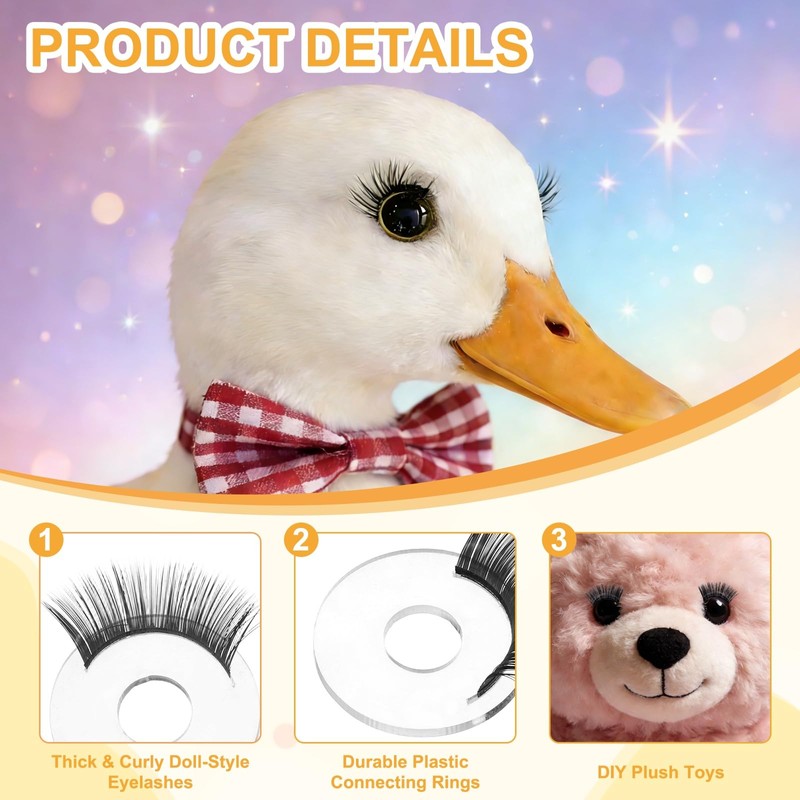sourcing map Safety Doll Eyelashes for Crocheting 32mm Black 20Pcs