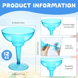 ywmigl 24 Pcs Plastic Margarita Glasses 12 oz Margarita Cups Mexican Theme Party Decorations Martini Glasses Bulk Cocktail Glass for Wedding Mexican Theme Carnivals (Blue)