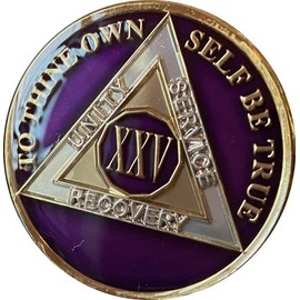 Ranger Industries 25 Year AA Medallion Metallic Purple Tri-Plate Sobriety Chip XXV