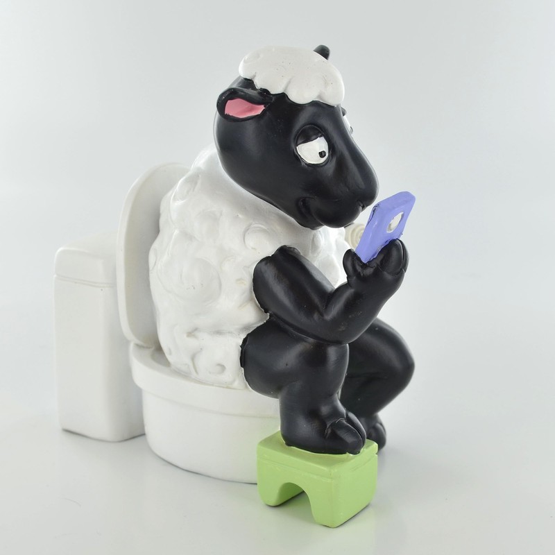 Comical Sheep On Toilet Figurine