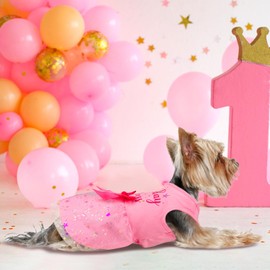 BAOBICUTE Dog Birthday Dress Dog Dress with Bowknot Tulle Birthday Princess Dog Clothes for Small Medium Large Dogs Girls Boys Cats Outfit Apparel