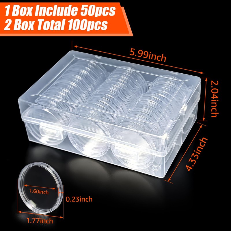 100Pcs 40.6mm Silver Dollar Coin Holder,Clear Plastic Eagles Coin Capsules