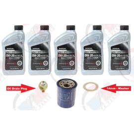 GENUINE 0W-20 Synthetic Oil (5 qts) + Honda Oil Filter + Drain - Oil Change Kit