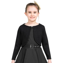 BlackButterfly Kids Long Sleeve Sparkle Cardigan Childrens Girls Bolero Shrug (Black, 13-14 Years)
