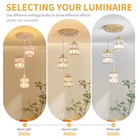 FwdmHao 3-Light Cluster Pendant Lighting, Gold Dining Room Light Fixture Ceiling Hanging, Modern Crystal Chandelier for Kitchen Island Bedroom Entryway Foyer