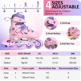 Fotoumgl Inline Skates for Girls Ages 4-8, Kids Inline Skates with Full Light up Wheels, Outdoor Adjustable Inline Skates for Girls Boys Beginners, Girls Inline Skates, Boys Inline Skates