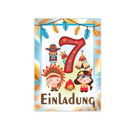 Limonia 10 Invitation Cards with 10 Envelopes for 7th Children's Birthday Party Set Invitation Birthday Girls Children Boys Boys Teens Indian Shaman Teepee Powwow Dream Catcher