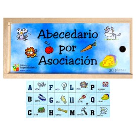 DIDACTICOS IMPREHISPANICA Abecedario por Asociación Alfabeto de Madera, Material Didáctico para Niños, Montessori Preescolar, Caja Educativa, 30 Piezas con su Asociación