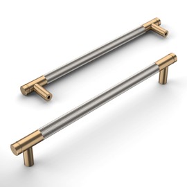 Amerdeco 10 Pack Champagne Bronze and Brushed Nickel Knurled Cabinet Pulls 7.5 Inch Hole Center to Hole Center Kitchen Cabinet Handles for Drawer Dresser, Cupboard and Wardrobe ZH0040