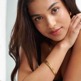 18K Gold Plated Minimalist Dainty Bangle Bracelets for Women Smooth Stackable Ideal Gift