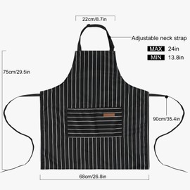 DILLMAN Kitchen Cooking Adjustable Aprons - Men Women Bib Soft Chef Stripes Apron with 2 Pockets (Wide Black Strips)