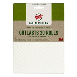Scotch-Brite Greener Clean Sponge Cloth, Dish Cloths for Washing Dishes, Cleaning Kitchen and More, Superior Performance, Made from Sustainable Materials, Plant-Based Kitchen Cleaning Cloths, 2 Cloths