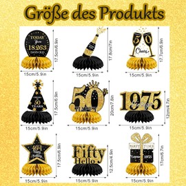 YDUNARISE Deko 50. Geburtstag Mann Schwarz Gold,9 STK 50. Geburtstag Bienenwaben Deko,50.Geburtstag Tischdeko für Männer Frauen,50 Geburtstag Party Deko (Schwarz Gold Deko 50.)