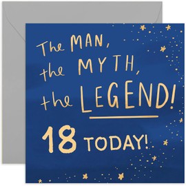 Old English Co. The Man Myth Legend 18th Birthday Card - Fun Age Milestone Greeting Cards for Men | Humorous Gifts For Him | Son Brother Nephew Grandson | Blank Inside & Envelope Included
