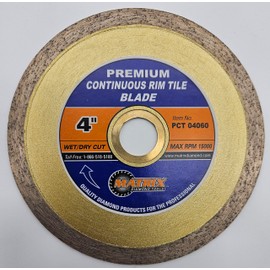 Matrix Premium 4-inch Continuous Rim Diamond Blade, Wet/Dry Cut, for Granite, Marble, Ceramic Tile, 15000 RPM