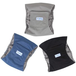 Teamoy Dog Manners Belt, Set of 3, Gray Mesh Lining, Waterproof Fabric, Adjustable Waist Size, Marking Prevention, Nursing Care, Leak Prevention, Male and Boys (L1, Black, Gray, Navy)