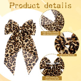 JJUNW 2 Pcs Women Bows with Long Tail Large Bow Leopard Hair Clips, Satin Cheetah Print Girls Hair Accessories for Women, French Dress Up Accessories(Yellow and Pink)