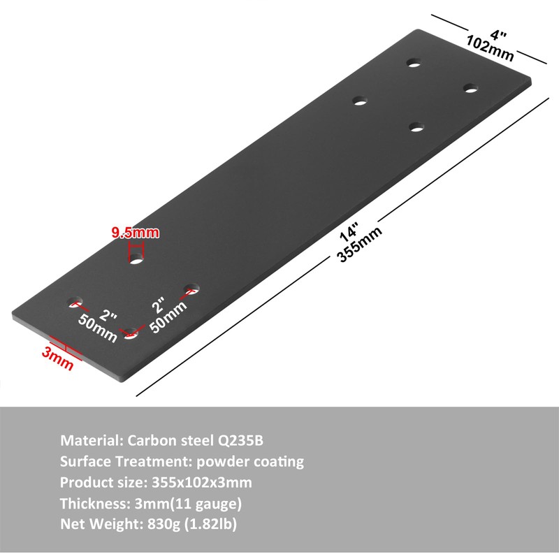 2 Pcs Straight Bracket for 6x6 Post, Steel Flat Plate