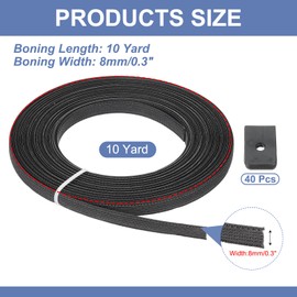 PATIKIL Varilla Para Coser, 10 Yardas 8mm De Ancho Poliéster De Alta Densidad Para Corsés Con 40 Tapas Para Vestidos De Novia Sombreros Gorros DIY, Negro
