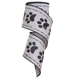 Dog Paw Print Wired Ribbon, Black and Grey Paw Ribbon with Wired Edge, Animal Print Wide Ribbon for Wreath, Gift Wrapping, and Decoration Craft, 2.5 Inch x 10 Yards/ 30 Feet (Grey)