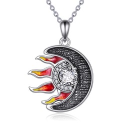 YAFEINI Sun and Moon Necklace Women's 925 Sterling Silver Opal Celtic Moon Pendant Necklace Moonstone Sun Jewellery Gift, Sterling Silver, Moonstone