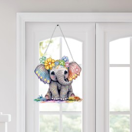 Lxmsja Elephant Diamond Art Hanging Ornaments with Chain, Special Shaped Diamond Art Painting Kits for Adults Beginners, Animals Diamond Pendant Crystal Gem Art Kits Christmas Gifts for Home Decor