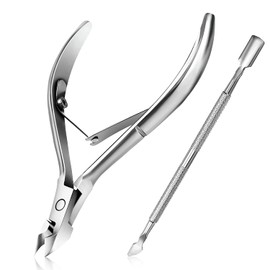 Cuticle Nippers with Cuticle Pusher, Easkep Dead Skin Remover, Scissor Tongs, Durable, Professional Cuticle Remover, Stainless Steel (Silver)