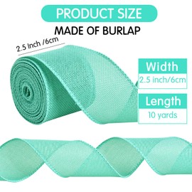 TONIFUL Burlap Wired Ribbon, 2.5 Inch Faux Burlap Ribbons, Turquoise Aqua Blue Burlap Ribbon for Christmas, Home Decor, Gift Wrapping, Tree Topper Bow, Wreath, Outdoor Decorations, Crafts (10 Yards）