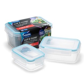 Addis 503042 Clip & Close Rectangle Food Storage Set, 3 Piece Set