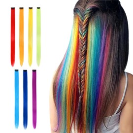7 Pcs Colored Clip In Hair Extensions 20 Inches Multi-Colors Straight Hair Clip In Synthetic Hair Extensions For Women Girls Kids Gift Synthetic Hairpieces Can Be Hot Water Curl (20, 7 colors)