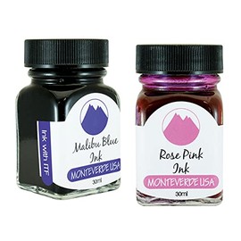 Monteverde 60ml Core Fountain Pen Ink Bottle (30ml Malibu Blue Ink Bottle G309MU, 30ml Rose Pink Ink Bottle G309RP)