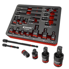 EZARC 21PCS Impact Socket Adapter Set, Includes CR-MO Universal Swivel Socket Set, CR-MO Impact Couplers, CR-V Reducers, CR-V Hex Extension Bits,Square Drive Sockets, 1/4", 3/8", 1/2" Drive