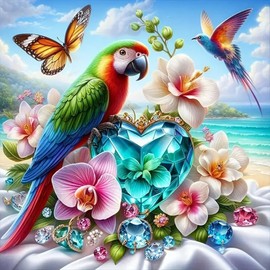 Huacan - Kit de pintura de diamante para adultos, diseño de loros AB cuadrado completo, 5D, para decoración de pared del hogar, tamaño de imagen, 12 x 12 pulgadas