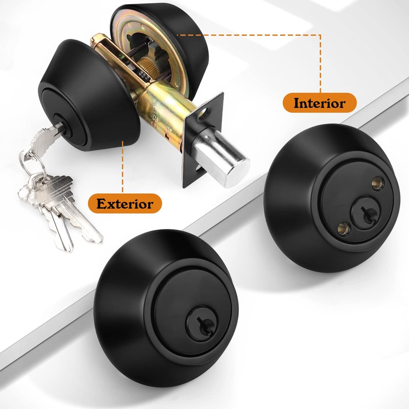Probrico 4 Pack Black Double Cylinder Deadbolt Lock Set, Round
