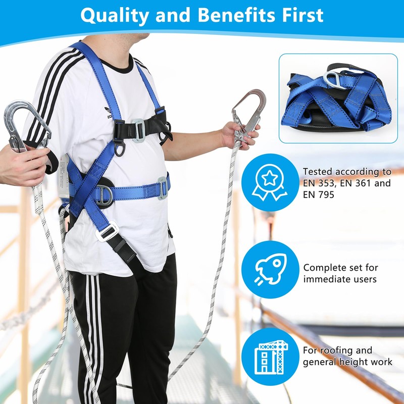 Btstil Fall Protection Harness, Fall Protection Safety Belt Set, 5-Point