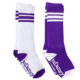 juDanzy Knee High Team Color Tube Socks for Toddler and Youth Boys and Girls (2 Pack) (6-10 Years (Shoe Size 1-7) With Anti-slip grip, Purple)