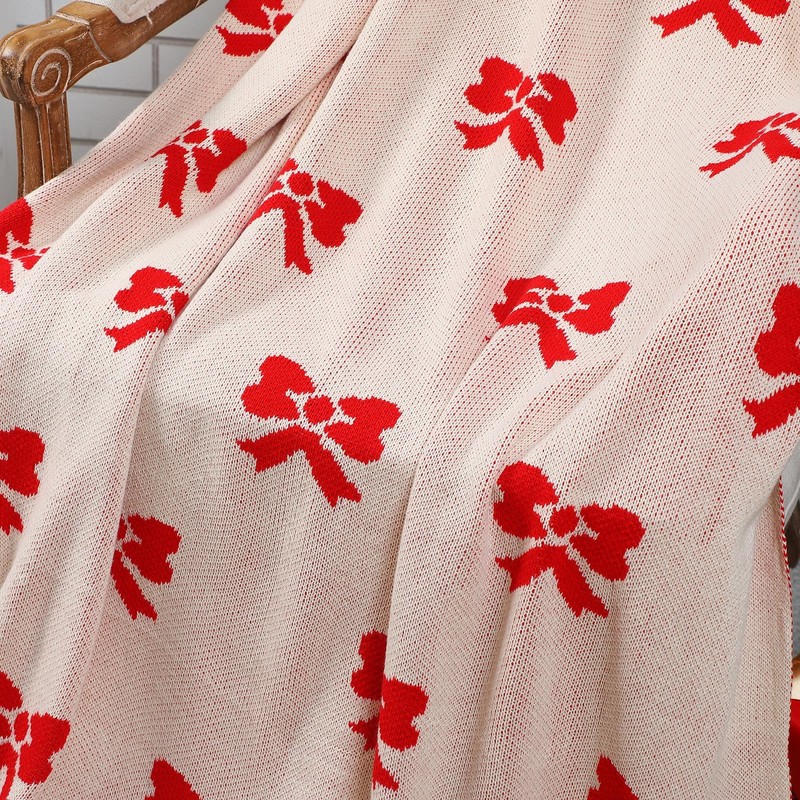 Mindsoft Christmas Red Bow Knitting Blanket 50 x 60 Inch