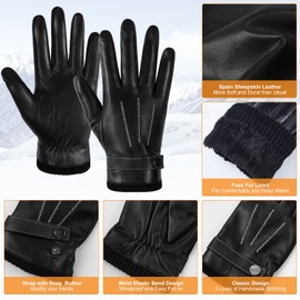 GSG SINCE 1998 M13620 Men's Real Leather Gloves with Lining Warm Wool / Faux Fur Lined Touchscreen Lambskin Gloves Winter, Black (faux fur lined)