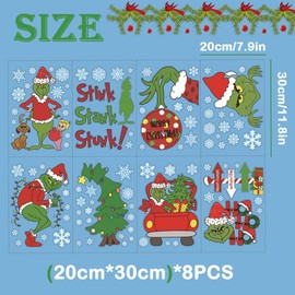 8 Sheets Xmas Window Stickers Xmas Window Clings Large Cute Double-Sided Colorful Window Stickers Xmas Scene Snowflake Window Stickers Decorations Xmas Window Decals for Glass